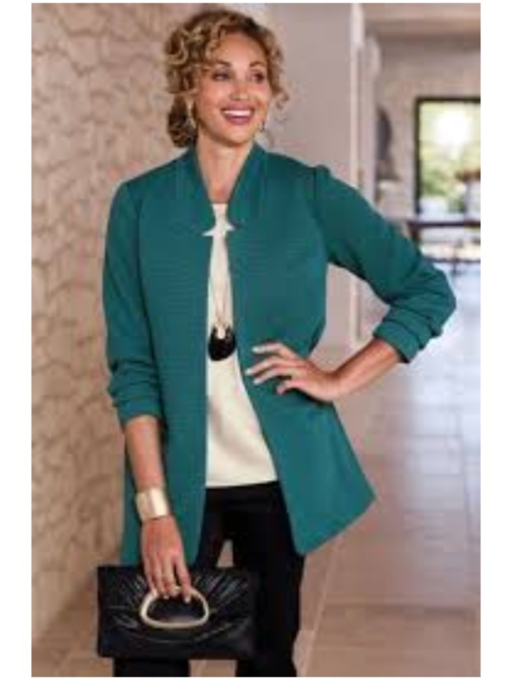 SOFT SURROUNDINGS St James Textured Knit Jacket Atlantic Teal Size PXL